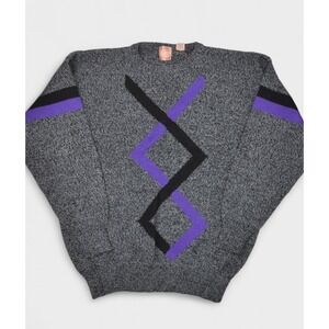 Vintage Henry Grethel Sweater Mens XL Grey Wool Crewneck Geometric Jumper